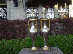 Sally Sirkin Lewis Pair of Monumental Neoclassical Style Silver and Gold Giltwood Urn Form Lamps - 3668011