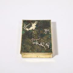 Salvador Teran Mid Century Hunting Scene Brass Silver Stone Inlay Box by Salvador Teran - 3554050