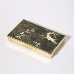 Salvador Teran Mid Century Hunting Scene Brass Silver Stone Inlay Box by Salvador Teran - 3554161