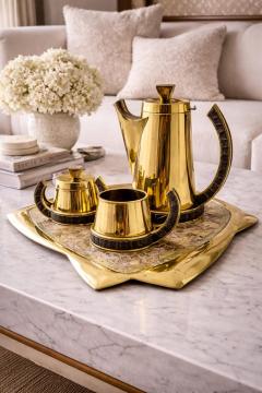 Salvador Teran Silver Malachite Creamer Spoon Covered Sugar Pot Set by Emilia Castillo - 4737526