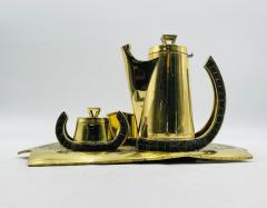 Salvador Teran Silver Malachite Creamer Spoon Covered Sugar Pot Set by Emilia Castillo - 4737527