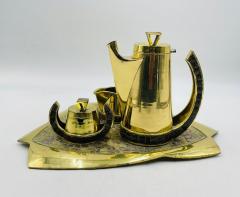 Salvador Teran Silver Malachite Creamer Spoon Covered Sugar Pot Set by Emilia Castillo - 4737528