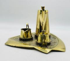 Salvador Teran Silver Malachite Creamer Spoon Covered Sugar Pot Set by Emilia Castillo - 4737529