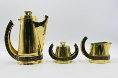 Salvador Teran Silver Malachite Creamer Spoon Covered Sugar Pot Set by Emilia Castillo - 4737534