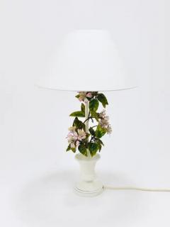 Salvadori Murano Salvadori Hand Painted Wild Apple Blossom Toleware Table Lamp Italy 1950s - 4064418