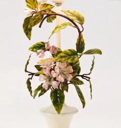 Salvadori Murano Salvadori Hand Painted Wild Apple Blossom Toleware Table Lamp Italy 1950s - 4064474