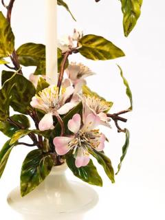 Salvadori Murano Salvadori Hand Painted Wild Apple Blossom Toleware Table Lamp Italy 1950s - 4064492