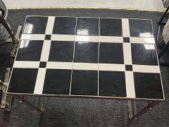 Salvatore Bevelacqua ART DECO CHROME COPPER BAND WITH BRASS CAP ACCENTS BLACK WHITE TILE TABLE - 3747978