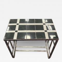 Salvatore Bevelacqua ART DECO CHROME COPPER BAND WITH BRASS CAP ACCENTS BLACK WHITE TILE TABLE - 3751529