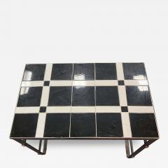 Salvatore Bevelacqua ART DECO CHROME COPPER BAND WITH BRASS CAP ACCENTS BLACK WHITE TILE TABLE - 3751530