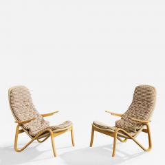 Sam Larsson Sam Larsson Lounge Chairs with Wood Canvas and Fabric Sweden 1970s - 4771843