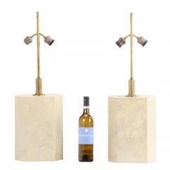 Samuel Marx Pair of Six Sided Brass and Parchment Covered Table Lamps C 1960 - 4611129