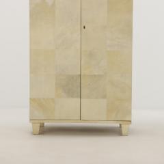 Samuel Marx Parchment covered two door cabinet C 1940 in the manner of Samuel Marx  - 3595542