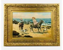 Samuel S Carr 1837 1908 American Idyllic Beachside Scene Children Dogs - 4103249