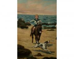 Samuel S Carr 1837 1908 American Idyllic Beachside Scene Children Dogs - 4103261
