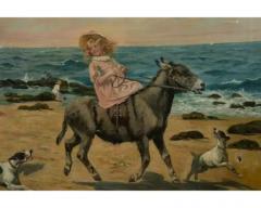 Samuel S Carr 1837 1908 American Idyllic Beachside Scene Children Dogs - 4103276