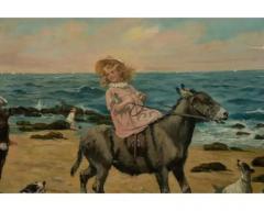 Samuel S Carr 1837 1908 American Idyllic Beachside Scene Children Dogs - 4103277