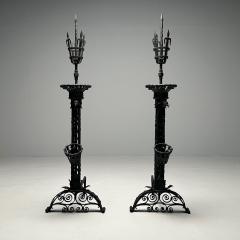 Samuel Yellin Pair Monumental Samuel Yellin Style Wrought Iron Andirons Italian Renaissance - 3390880