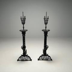 Samuel Yellin Pair Monumental Samuel Yellin Style Wrought Iron Andirons Italian Renaissance - 3390884