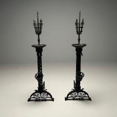Samuel Yellin Pair Monumental Samuel Yellin Style Wrought Iron Andirons Italian Renaissance - 3390886