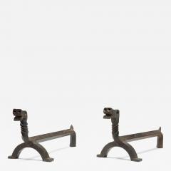 Samuel Yellin Pair of Figural Dragon Andirons In the Manner of Samuel Yellin 1930c  - 4509979