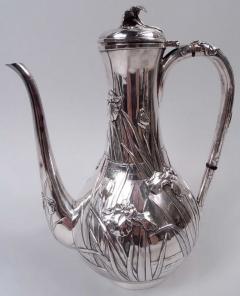 Samurai Shokai Japanese Meiji Art Nouveau Silver Iris Flower Coffeepot - 4337094