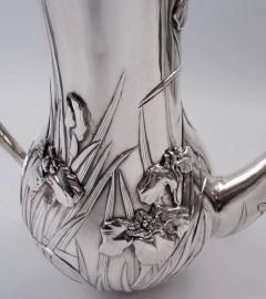 Samurai Shokai Japanese Meiji Art Nouveau Silver Iris Flower Coffeepot - 4337172