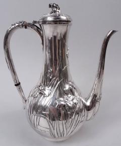 Samurai Shokai Japanese Meiji Art Nouveau Silver Iris Flower Coffeepot - 4337177