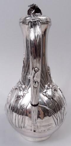 Samurai Shokai Japanese Meiji Art Nouveau Silver Iris Flower Coffeepot - 4337180