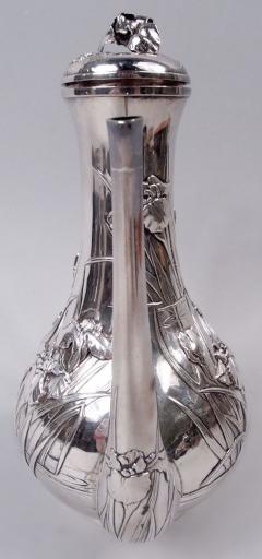 Samurai Shokai Japanese Meiji Art Nouveau Silver Iris Flower Coffeepot - 4337182