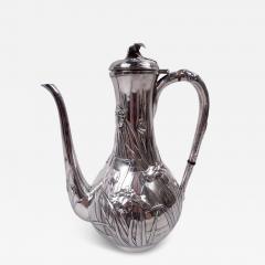 Samurai Shokai Japanese Meiji Art Nouveau Silver Iris Flower Coffeepot - 4337319