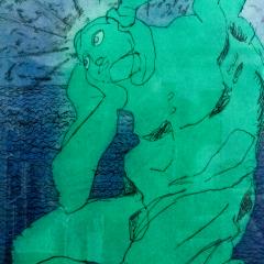 Sandro Chia SANDRO CHIA AQUATINT PRINT IN GREEN AND BLUE MAN SEA 1984  - 2426802