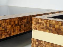 Sandro Petti Italian Sandro Petti olive wood marquetry brass bar table planter 1970s - 2280607