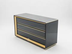 Sandro Petti Large Italian Sandro Petti black lacquered brass mirrored chest of drawers 1970s - 995989
