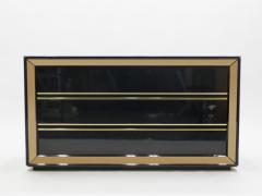 Sandro Petti Large Italian Sandro Petti black lacquered brass mirrored chest of drawers 1970s - 995990