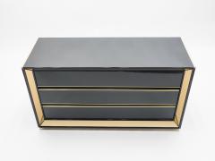 Sandro Petti Large Italian Sandro Petti black lacquered brass mirrored chest of drawers 1970s - 995991