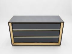 Sandro Petti Large Italian Sandro Petti black lacquered brass mirrored chest of drawers 1970s - 995993