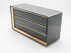 Sandro Petti Large Italian Sandro Petti black lacquered brass mirrored chest of drawers 1970s - 995995