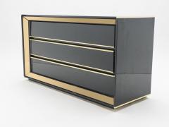 Sandro Petti Large Italian Sandro Petti black lacquered brass mirrored chest of drawers 1970s - 995996