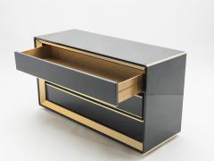Sandro Petti Large Italian Sandro Petti black lacquered brass mirrored chest of drawers 1970s - 995997