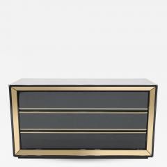 Sandro Petti Large Italian Sandro Petti black lacquered brass mirrored chest of drawers 1970s - 998491