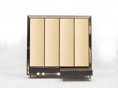 Sandro Petti Large Italian Sandro Petti black lacquered brass mirrored wardrobe cabinet 1970s - 996028