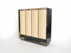 Sandro Petti Large Italian Sandro Petti black lacquered brass mirrored wardrobe cabinet 1970s - 996030