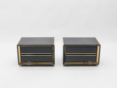 Sandro Petti Pair of Italian Sandro Petti black lacquered brass nightstands tables 1970s - 996057