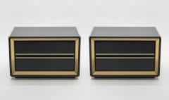 Sandro Petti Pair of Italian Sandro Petti black lacquered brass nightstands tables 1970s - 996061