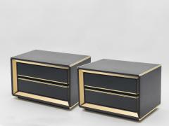 Sandro Petti Pair of Italian Sandro Petti black lacquered brass nightstands tables 1970s - 996068