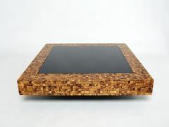 Sandro Petti Rare Italian Sandro Petti olive wood marquetry coffee table 1970s - 2280572
