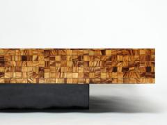 Sandro Petti Rare Italian Sandro Petti olive wood marquetry coffee table 1970s - 2280577