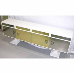 Sandro Petti Sandro Petti 1970s Italian Modern Chrome and Brass White Lacquered Credenza - 635851