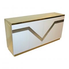 Sandro Petti Sandro Petti 1970s Italian Modern Mirror and Brass White Lacquered Credenza - 516045